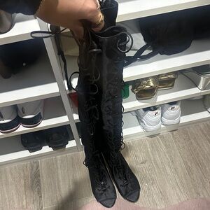 RAYE Black Over the Knee Lace-Up Boots